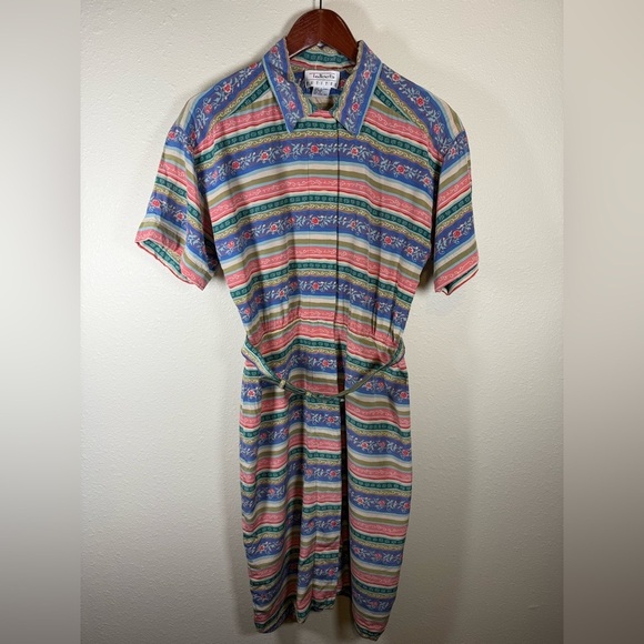 Talbots Dresses & Skirts - Vintage TALBOTS PETITES PURE silk STRIPED FLORAL BUTTONED Dress Size 8 w/ belt